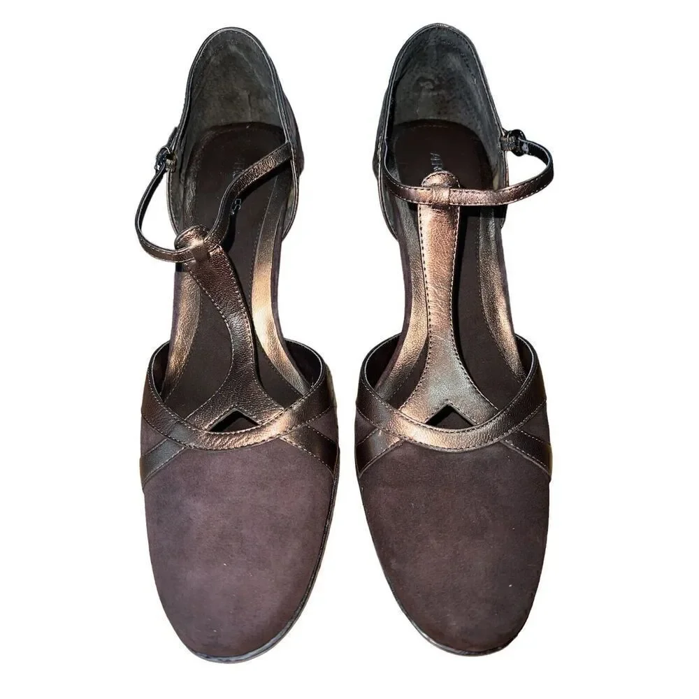 Aerosoles Bar Struck Brown Combo Suede-Leather Strappy Heels Womens Size 10 NEW